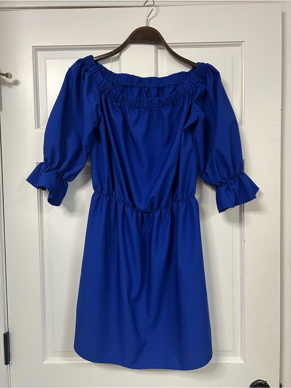 SHEIN One-Shoulder Puff Sleeve Dress in Royal Blue